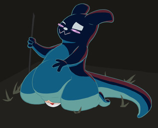 blue_body blush bodily_fluids egg female genital_fluids kneeling melee_weapon oviposition polearm semi-anthro solo spear vaginal_fluids weapon cap'n rain_world videocult inv_(rain_world) slugcat hi_res