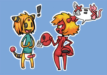anthro clothing condom duo erection female genitals humanoid_genitalia humanoid_penis humor male male/female penis pun sexual_barrier_device shirt topwear visual_pun bittenhard nintendo pokemon ampharos generation_2_pokemon pokemon_(species) scizor