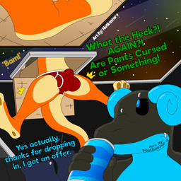 anthro beverage beverage_can briefs clothed clothing curse duo male pantsless soda teleportation underwear conditional_dnp notkastar jak_and_daxter naughty_dog sony_corporation sony_interactive_entertainment daxter jack_dragon_(notkastar) 1:1
