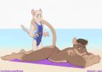 5_fingers anthro anthro_on_anthro arm_markings arm_tuft barefoot beach belly big_biceps big_deltoids big_muscles black_eyebrows blue_clothing blush blush_lines bottle bottomwear brown_arms brown_back brown_body brown_eyebrows brown_eyes brown_face brown_fur brown_hair brown_legs brown_neck brown_pseudo_hair brown_tail bulge butt cheek_tuft closed_smile clothed clothed_anthro clothed_male clothing container crossdressing day deltoids detailed_background digitigrade dipstick_limbs duo embarrassed eyebrows eyewear facial_markings facial_tuft feet femboy fingers flirting forearm_muscles fully_clothed fully_clothed_anthro fully_clothed_male fur furgonomics gesture glasses hair half-closed_eyes head_markings head_tuft humanoid_hands innuendo kneeling larger_anthro larger_male leg_markings leg_tuft looking_at_another looking_at_partner looking_back looking_back_at_another looking_back_at_partner looking_down_at_partner looking_forward looking_up_at_partner lotion lying male male/male male_anthro manly markings motion_lines mouth_closed multicolored_body multicolored_fur muscle_size_difference muscular muscular_anthro muscular_male muscular_thighs narrowed_eyes on_front on_towel one-piece_swimsuit open_mouth open_smile outside pink_bottomwear pink_clothing pink_ears pink_fingers pink_hands pink_inner_ear pink_nose pink_swimwear pink_tail pink_thong pink_tongue pink_underwear pseudo_hair purple_text purple_towel rat_tail red_eyes sand seaside shoreline side_view size_difference skimpy sky slim_anthro slim_male smaller_anthro smaller_male smile socks_(marking) swimwear tail tail_boner tail_gesture tan_arms tan_belly tan_body tan_butt tan_chest tan_ears tan_face tan_feet tan_fingers tan_fur tan_hands tan_inner_ear tan_legs tan_markings tan_tail tan_toes text thong thong_only tongue toony topless topless_anthro topless_male towel tuft two_tone_arms two_tone_body two_tone_fur two_tone_tail underwear underwear_only water white_arms white_body white_chest white_face white_fur white_hair white_legs white_neck white_pseudo_hair white_sky shiuk ben_(shiuk) biscuit_(biscuits) mammal murid murine rat rodent 2019 colored dated digital_drawing_(artwork) digital_media_(artwork) flat_colors full-length_portrait hi_res portrait signature url