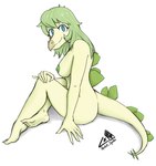 2024 5_fingers 5_toes anthro areola artist_name back_spikes big_areola blue_eyes breasts cavemanon_studios claws dinosaur eyelashes feet female finger_claws fingers goodbye_volcano_high green_body green_hair green_nipples green_scales hair hi_res jacket_ignites long_hair long_tail looking_at_viewer nipples nude ornithischian reptile scales scalie smile snoot_game snout solo spiked_tail spikes spikes_(anatomy) stegosaurian stegosaurus stella_(gvh_beta) tail thick_thighs thyreophoran toe_claws toes watermark