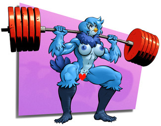 anthro areola biceps big_breasts blue_areola blue_nipples breasts censored_genitalia censored_vulva crouching exercise feathers feet female muscular muscular_anthro muscular_female nipples non-mammal_breasts non-mammal_nipples solo tail tail_feathers weightlifting workout tilingart undertale_(series) undertale_yellow martlet_(undertale_yellow) avian bird censored hi_res