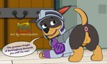 anus armor balls butt castle feral genitals knight male presenting presenting_anus presenting_hindquarters raised_tail solo speech_bubble tail text warrior marvispot84 nickelodeon paw_patrol claw_(paw_patrol) canid canine canis dobermann domestic_dog mammal pinscher english_text hi_res