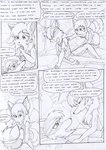 anthro black_and_white bottomwear bra canid canine chevka clothing cloud comic curled_tail dialogue dominant dominant_female duo english_text female hair hand_on_hand hand_on_leg hand_on_shoulder kitfox-crimson long_hair lying lying_on_ground male male/female mammal monochrome natasha_(kitfox-crimson) novus_(kitfox-crimson) on_ground open_mouth pants pinned pinned_to_ground pinning_down pockets sexual_tension shirt shirtless sketch skirt sky speech_bubble stolen_generation t-shirt tail text topwear underwear