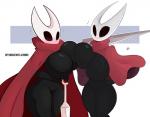 anthro big_breasts black_body black_skin blush breast_squish breasts cloak clothing duo featureless_breasts female female/female hand_on_hip huge_breasts melee_weapon non-mammal_breasts selfcest square_crossover squish thick_thighs weapon kilinah thegentlebro hollow_knight team_cherry hornet_(hollow_knight) arthropod insect featureless_(disambiguation) artist_collaboration signature