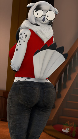 anthro big_breasts bottomwear breasts clothing denim denim_bottomwear denim_clothing eyewear female glasses inside jeans neckfluff pants raised_tail revamped_anthros solo tail unimpressed donglysfm seline_(donglysfm) avian bird horned_owl owl snowy_owl true_owl 3d_(artwork) 4k 9:16 absurd_res digital_media_(artwork) hi_res source_filmmaker_(artwork)