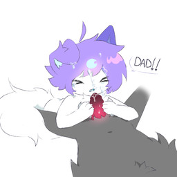 animal_genitalia animal_penis anthro bodily_fluids canine_genitalia canine_penis cum cumshot duo ejaculation fluffy fluffy_tail fur genital_fluids genitals hair lying male male/male penis purple_hair tail text white_body white_fur eepydoggy canid canine canis mammal wolf 1:1 english_text hi_res incest_(lore)