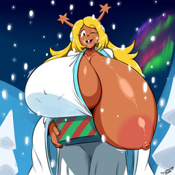 anthro antlers areola aurora_(phenomenon) big_areola big_breasts big_nipples black_eyes blonde_hair breasts brown_body brown_fur brown_nipples buckteeth clothed clothing earmuffs evergreen_tree eyelashes female freckles fur gift hair holidays horn huge_areola huge_breasts huge_nipples hyper hyper_areola hyper_breasts hyper_nipples long_hair nipple_outline nipples one_breast_out one_eye_closed outside pine_tree plant red_nose robe snow snowing teeth text thick_thighs tree white_clothing white_robe wide_hips conditional_dnp digitaldomain123 christmas deltarune undertale_(series) noelle_holiday deer mammal new_world_deer reindeer 2025 absurd_res artist_name hi_res signature