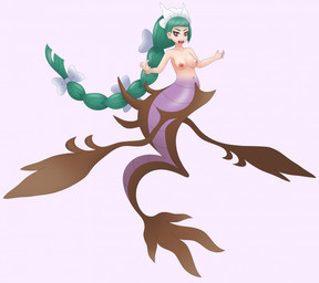 blue_background blue_body breasts brown_hair female hair nipples nude open_mouth red_body simple_background solo split_form underwater water joyvell nintendo pokemon pokemon_legends_z-a lebanne_(pokemon) aquatic dragalge generation_6_pokemon humanoid merfolk pokemon_(species) 2026 hi_res