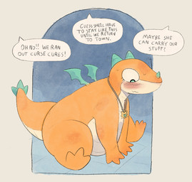 ambiguous_gender anthro belly blush dialogue horn implied_transformation jewelry necklace nude scales simple_background sitting solo tail text ventral_scales wings dondedun mythology delphine_(dondedun) dragon mythological_creature mythological_scalie scalie english_text hi_res female_(lore)