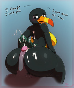 anthro back_boob beak big_breasts big_butt big_penis blush bodily_fluids breasts butt cum cum_on_back cum_on_butt curvy_figure dialogue duo ejaculation erection faceless_character faceless_male female foreskin genital_fluids genitals hot_dogging huge_butt huge_penis humanoid_genitalia humanoid_penis looking_back male male/female non-mammal_breasts nude open_mouth penile penis rear_view retracted_foreskin sex side_boob simple_background smile solo_focus text thick_penis tongue voluptuous vulva wide_hips miso_souperstar cartoon_network my_gym_partner's_a_monkey lupe_toucan avian bird keel-billed_toucan toucan true_toucan 2017 absurd_res digital_media_(artwork) english_text hi_res