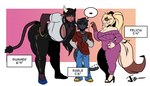 anthro bent_over big_breasts breasts clothing female group huge_breasts male size_difference kingjaguar felicia_(jwinkz) summer_(jwinkz) bovid bovine cattle domestic_cat felid feline felis mammal absurd_res hi_res