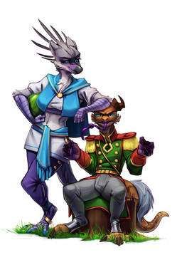 annoyed anthro black_sclera blue_eyes clothing duo feathers female food fruit grass looking_at_viewer male melon military_uniform multicolored_body plant simple_background sitting smile smirk spread_arms tongue tongue_knot tongue_out uniform watermelon white_background conditional_dnp shido-tara european_mythology greek_mythology mythology giacinth_(konsoull) violet_(davian) accipitriform avian bird gryphon kobold lizard mythological_avian mythological_creature reptile scalie secretary_bird wingless_gryphon absurd_res hi_res