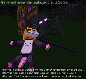 anthro armpit_fetish armpit_sniffing duo lying male male/male nipples nude null on_back profanity sitting sniffing text srirachamander microsoft minecraft mojang xbox_game_studios monty_(srirachamander) enderman hybrid english_text hi_res