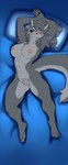 4_toes 5_fingers abs anthro athletic athletic_anthro athletic_female big_breasts black_nose black_pawpads blue_eyes blush braided_hair breasts claws dakimakura feet female finger_claws fingers fur genitals grey_body grey_fur grey_hair hair hindpaw humanoid_hands long_hair looking_at_viewer lying navel nipples nude on_back pawpads paws pubes pussy smile solo teeth toe_claws toes shapeshifterprincess lady_red_(wolfpack67) canid canine canis mammal wolf 2023 absurd_res dakimakura_design digital_media_(artwork) hi_res