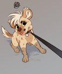 ambiguous_gender collar feral grey_background leash simple_background sitting solo kitchiki febzhyena_(kitchiki) hyena mammal spotted_hyena 2021 digital_media_(artwork)