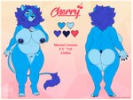 anthro big_breasts big_butt blue_body blue_fur blue_hair blue_mane blue_nipples breasts butt eyelashes female front_view fur genitals hair huge_breasts humanoid_genitalia humanoid_pussy looking_at_viewer mane mismatched_sexual_dimorphism navel nipples nude overweight overweight_anthro overweight_female pussy rear_view red_eyes smile solo standing tail tail_tuft text tuft tiggybloom cherry_(pinkwoofles) felid lion mammal pantherine 2019 dated english_text full-length_portrait model_sheet portrait signature