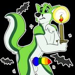 1:1 alpha_channel anthro bat black_eyebrows black_nose candle candlelight canid canine digital_media_(artwork) eyebrows fidget_the_fox fox fur genitals green_body green_eyes green_fox green_fur hair halloween holidays kwik_(artist) lgbt_pride light male mammal multicolored_penis penis pride_colors rainbow_penis scared shaking simple_background six-stripe_rainbow_pride_colors solo sticker telegram telegram_sticker white_body white_fur