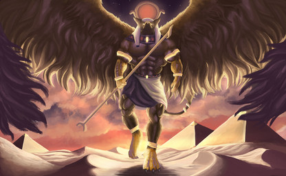 5_fingers abs anthro beak biceps biped brown_body brown_fur building claws clothing desert egyptian egyptian_clothing egyptian_headdress feathered_wings feathers feet finger_claws fingers fur jewelry looking_at_viewer male muscular muscular_anthro muscular_male outside paws pecs pyramid sand sky solo tail toe_claws toes wings grandtaurus mythology carpo avian gryphon mythological_avian mythological_creature hi_res