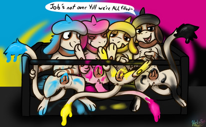 animal_genitalia animal_vulva anthro anus biped blush bodypaint canine_genitalia canine_vulva female fingers fur genitals group inviting looking_at_viewer narrowed_eyes nipples nude open_mouth paint presenting seductive shy simple_background smile smirk tail text tongue vulva conditional_dnp heliofox nintendo pokemon generation_2_pokemon mammal pokemon_(species) smeargle digital_media_(artwork) english_text