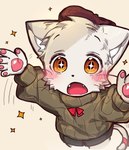 5_fingers anthro blush blush_lines clothed clothing fingers kemono male open_mouth pawpads solo sweater tail topwear young young_anthro young_male popokachip poka_(popokachip) domestic_cat felid feline felis mammal hi_res