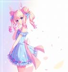 2015 accessory alternative_fashion animal_humanoid blonde_hair blue_eyes breasts clothed clothing dress female flower flower_in_hair fully_clothed hair hair_accessory hair_bun hair_ribbon hand_on_face happy humanoid hyanna-natsu j-fashion lagomorph lagomorph_humanoid leporid_humanoid lolita_(fashion) looking_at_viewer looking_back mammal mammal_humanoid outside pastel_theme petals pigtails plant rabbit_humanoid ribbons rose_(flower) side_view simple_background smile solo standing sweet_lolita