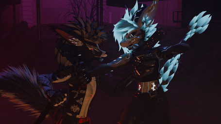 anthro duo fight male foxand pokrik mythology pokrik_(pokrik_hellhound) canid canid_demon canine canis demon domestic_dog dragon hellhound mammal mythological_canine mythological_creature mythological_scalie nardoragon rexouium scalie wolf 16:9 3d_(artwork) absurd_res digital_media_(artwork) hi_res huge_filesize widescreen