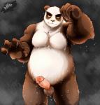 anthro balls belly black_body black_fur erection fur genitals humanoid_genitalia humanoid_hands humanoid_penis male moobs overweight overweight_anthro overweight_male penis solo wet white_body white_fur warlocknyan blizzard_entertainment warcraft bear mammal pandaren 2015 hi_res