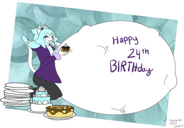 anthro belly big_belly birthday_cake blush bodily_fluids body_writing cake dessert eating fetal_kick fetal_movement food huge_belly hyper hyper_belly hyper_pregnancy male pregnant pregnant_male sweat sweatdrop v-draws-ad vinyl_iceheart domestic_cat felid feline felis mammal 2026 hi_res