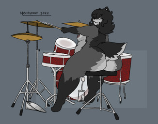 anthro belly biped breasts butt curvy_figure drum drum_set drumming drumming_stick female fur hair looking_at_viewer musical_instrument nipples nude overweight percussion_instrument percussion_mallet rear_view simple_background slightly_chubby slightly_chubby_female small_breasts solo tail thick_thighs voluptuous wide_hips mexifurfoof martha_(mexifurfoof) canid canine canis mammal wolf 2022 digital_drawing_(artwork) digital_media_(artwork)