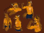 anthro athletic athletic_anthro athletic_male bottomwear clothing curled_hair eyewear fur glasses hair looking_at_viewer male nipples orange_body orange_fur orange_hair pants simple_background small_waist smile solo tail fentirsa9 aren_(fentirsa9) canid canine mammal maned_wolf 4:3 digital_media_(artwork) hi_res