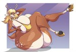 anthro antlers big_breasts big_butt bikini blonde_hair breasts brown_body brown_fur buckteeth butt clothing ear_piercing female footwear fur gold_bikini gold_bra gold_heels green_eyes hair hand_on_breast hand_on_head high_heels hooves horn huge_breasts huge_butt legs_up multicolored_body multicolored_fur piercing red_nose shoes solo spots swimwear teeth thick_thighs two-piece_swimsuit white_body white_fur yellow_bikini yellow_bikini_top yellow_clothing yellow_footwear yellow_high_heels yellow_swimwear spiralingstaircase desiree_(spiralingstaircase) deer mammal new_world_deer hi_res