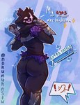 anthro big_butt blush butt clothed clothing eye_scar facial_scar female fur looking_at_viewer purple_body scar shadow_face simple_background solo text thick_thighs nohunuh epic_games fortnite raven_team_leader bear mammal ursine digital_media_(artwork) english_text hi_res