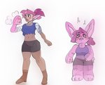 anatomically_inaccurate anatomically_inaccurate_pawpads anthro blush bottomwear breasts clothing female hair human_to_anthro human_to_inanimate inanimate_transformation pawpads pink_body pink_hair plushie red_eyes shirt short_stack short_stackification shorts shrinking size_transformation solo species_transformation standing surprise topwear transformation reddishmaroon cartoon_network ok_k.o.!_let's_be_heroes bunny_enid enid_(ok_k.o.!_lbh) animate_inanimate lagomorph leporid mammal rabbit 2019 hi_res