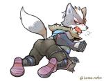 anthro boots bulge butt clothing footwear male shoes shoulder_pads simple_background solo spikes kemo_nuko nintendo star_fox wolf_o'donnell canid canine canis mammal wolf