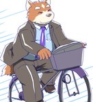 anthro bicycle bottomwear clothing cycling eyes_closed humanoid_hands kemono male necktie pants shirt sitting slightly_chubby solo topwear vehicle misterdonn canid canine canis domestic_dog mammal 2016