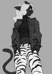 anthro female solo milanolion_(artist) world_of_fortune fortune_bombay domestic_cat felid feline felis mammal hi_res monochrome