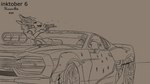 anthro black_and_orange bullet bullet_hole car duo female fur gun inside_car inside_vehicle machine male motor_vehicle protogen_visor ranged_weapon scared vehicle visor weapon hunamarts mizu_(protogen) shizuka(protogen) protogen 16:9 hi_res monochrome widescreen