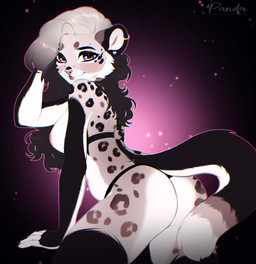 anthro areola black_hair black_harness black_markings blonde_hair blush breasts brown_markings butt ear_piercing eyelashes facial_piercing female fur hair harness long_hair looking_at_viewer markings multicolored_body multicolored_fur multicolored_hair nipples nude piercing pink_areola pink_nipples pink_nose smile solo spots spotted_body spotted_fur tail tan_body tan_fur two_tone_hair white_body white_fur bambolbi felid leopard mammal pantherine hi_res