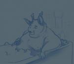 anthro antlers bath bathroom bathtub belly biped bubble eyes_closed fingers fur hand_on_belly hooved_fingers hooves horn inside male moobs nipples nude obese obese_anthro obese_male overweight overweight_anthro overweight_male sitting smile solo towel bunnyhorns deer mammal monochrome