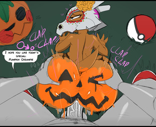 3_fingers 4_fingers all_fours ambiguous_anthro ambiguous_gender ambiguous_penetrated ambiguous_penetration anthro anthro_penetrated balls big_butt black_eyebrows black_eyes black_pubes bodypaint bone bone_mask brown_body brown_tail butt clothing contact_onomatopoeia dialogue duo erection eyebrows eyelashes faceless_character faceless_human faceless_male fingerless_gloves fingers first_person_view food footwear fruit gender_symbol genitals gloves grass hand_on_another's_butt hand_on_butt handwear heart_symbol human_on_anthro human_penetrating human_penetrating_ambiguous human_penetrating_anthro human_pov impact_onomatopoeia interspecies jack-o'-lantern larger_human larger_male looking_pleasured male male/ambiguous male_human male_penetrating male_penetrating_ambiguous male_penetrating_anthro male_pov male_symbol mask motion_lines nude nude_ambiguous nude_anthro onomatopoeia penetrating_pov penetration penile penile_penetration penis plant pokeball pubes pumpkin pumpkin_butt red_clothing red_footwear red_shoes semi-anthro sex shoes size_difference skull skull_mask smaller_ambiguous smaller_anthro smaller_penetrated sound_effects speech_bubble standard_pokeball symbol tail tapering_tail text vein veiny_penis water_enjoyer nintendo pokemon cubone generation_1_pokemon human mammal pokemon_(species) 2023 absurd_res digital_media_(artwork) english_text hi_res letterbox