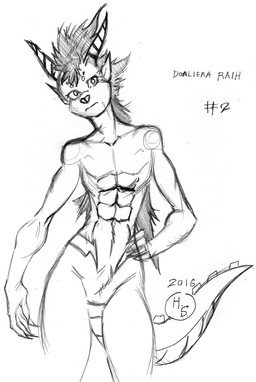 abs bangs biceps breasts claws eyebrows female fingernails hair hand_on_hip horn long_fingernails long_hair long_tail mohawk muscular muscular_female muscular_humanoid nails navel nude number pecs pubes scales serious simple_background solo spiked_tail spikes spikes_(anatomy) spiky_hair spiral_horn stare tail thigh_gap white_background wide_hips year harpseal doaliera_raih humanoid hybrid 2016 hi_res monochrome