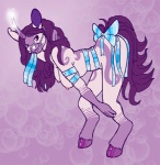 anthro bdsm bondage bound breasts bridle female hair hooves horn long_hair nipples pose purple_eyes purple_hair ribbons short_hair solo submissive submissive_female tail farellemoon mythology equid equine mammal mythological_creature mythological_equine unicorn