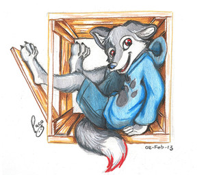 anthro blue_bottomwear blue_clothing blue_hoodie blue_shorts blue_topwear bottomwear clothed clothing fur grey_body grey_fur hoodie logo looking_at_viewer male male_anthro open_mouth open_smile red_eyes shorts simple_background sitting smile solo topwear white_background white_body white_fur young young_anthro young_male pandapaco canin canid canine mammal 2013 artist_logo dated signature