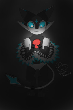 ambiguous_gender anthro black_scutes blue_eyes diamond_(marking) digitigrade dipstick_ears dipstick_feathers ear_markings eye_glint feathered_wings feathers holding_object light markings multi_ear multicolored_body multicolored_ears multicolored_tail scutes simple_background solo star tail text wings vanillinstarskater vanillin_(vanillinstarskater) avali 2:3 artist_name cel_shading hi_res lighting shaded