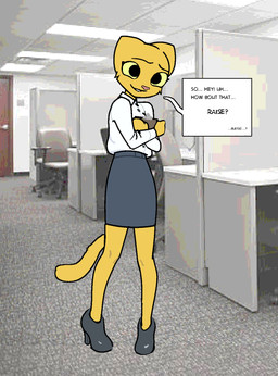 anthro black_eyes bottomwear carpet chair clipboard clothed clothed_anthro clothed_female clothing cubicle dialogue female footwear fully_clothed fully_clothed_anthro fully_clothed_female fur furniture grey_carpet high_heels holding_clipboard holding_object inside looking_at_viewer nervous office office_chair office_clothing pink_nose real shirt shoes skirt smile solo speech_bubble text topwear white_clothing white_shirt white_topwear yellow_body yellow_fur yellow_sclera filthypally microsoft prequel_adventure the_elder_scrolls katia_managan felid khajiit mammal 2025 compression_artifacts english_text hi_res
