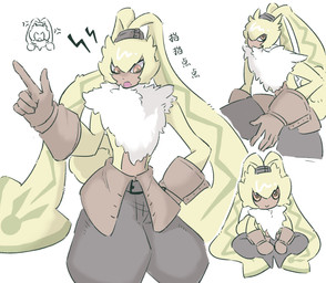 anthro bottomwear chibi clothing fluffy fluffy_chest fur gloves handwear long_ears male orange_eyes pants ponytail_ears shirtless small_waist solo yellow_body yellow_fur yagi_kiki bandai_namco digimon digimon_ghost_game digimon_(species) lagomorph leporid mammal rabbit symbareangoramon hi_res