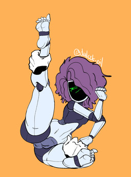 anus disembodied_hand duo feet female frown genitals legs_up machine not_furry nude screen screen_face simple_background spread_legs spreading vulva dulcet_oil chaz_dono_and_friends maase humanoid robot robot_humanoid hi_res
