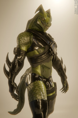 5_claws 5_fingers anthro arm_pouch arm_warmers armband armwear athletic athletic_anthro athletic_male belt belt_pouch biped black_armband black_armwear black_clothing black_gloves black_halter_top black_handwear black_topwear bottomwear boxer_briefs bulge claws clothed clothing empty_eyes finger_claws fingerless_gloves fingers front_view gloves green_body green_scales green_tail grin grinning_at_viewer halter_top handwear latex latex_arm_warmers latex_armwear latex_bottomwear latex_clothing latex_handwear latex_legwear latex_thigh_highs latex_topwear latex_underwear leather leather_strap leg_pouch legband legwear looking_at_viewer male markings multicolored_body muscular muscular_anthro muscular_male narrowed_eyes open_mouth open_smile orange_eyes ranged_weapon scales sharp_teeth shuriken simple_background smile smiling_at_viewer solo spikes spikes_(anatomy) spots spotted_body spotted_scales standing straps tail tail_ridge teeth thick_thighs thigh_highs thigh_pouch topwear torn_clothing torn_topwear underwear weapon white_background junatah epic_games fortnite mythology hybrid_(fortnite) dragon human lizard mammal mythological_creature mythological_scalie reptile scalie wingless_dragon 2026 2:3 3d_(artwork) absurd_res blender_(artwork) digital_media_(artwork) hi_res portrait three-quarter_portrait watermark