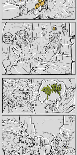 4_panel_comic 4_toes 5_fingers ambiguous_gender annoyed black_nose bloated braided_mane brick_wall cheese chest_tuft clapping clothed clothed_humanoid clothed_male clothing dairy_products dialogue directional_arrow druid duo ear_piercing ear_ring eating eating_cheese eating_food eyebrows feeding feet feral fingers fist food food_in_mouth fur furrowed_brow furrowed_eyebrows gesture grey_anklet grey_body grey_eyebrows grey_fur grey_gums grey_hair grey_mane gums hair hand_gesture happy ill inside leaning_on_wall light long_ears long_eyebrows long_tail looking_at_another looking_at_viewer magic_user male male_feral male_humanoid mane middle_finger nervous_smile on_hind_legs open_mouth open_smile paws piercing quadruped ring_piercing sharp_teeth smile smiling_at_another smiling_at_viewer speech_bubble tail teeth text toes torch transformation tribal_spellcaster tuft vomiting wall_(structure) wiping_face mathew-b blizzard_entertainment warcraft canid druid_(feral) humanoid mammal werecanid werecreature worgen worgen_(feral) 2024 comic digital_media_(artwork) english_description english_text hi_res lighting shaded